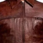 Men’s Brown Distressed Biker Leather Jacket Collar Rare Jacket