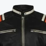 Men’s Cafe Racer Striped Black Retro Biker Jacket Collar Rare Jacket