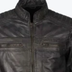 Men’s Cafe Racer Waxed Biker Leather Jacket Collar Rare Jacket