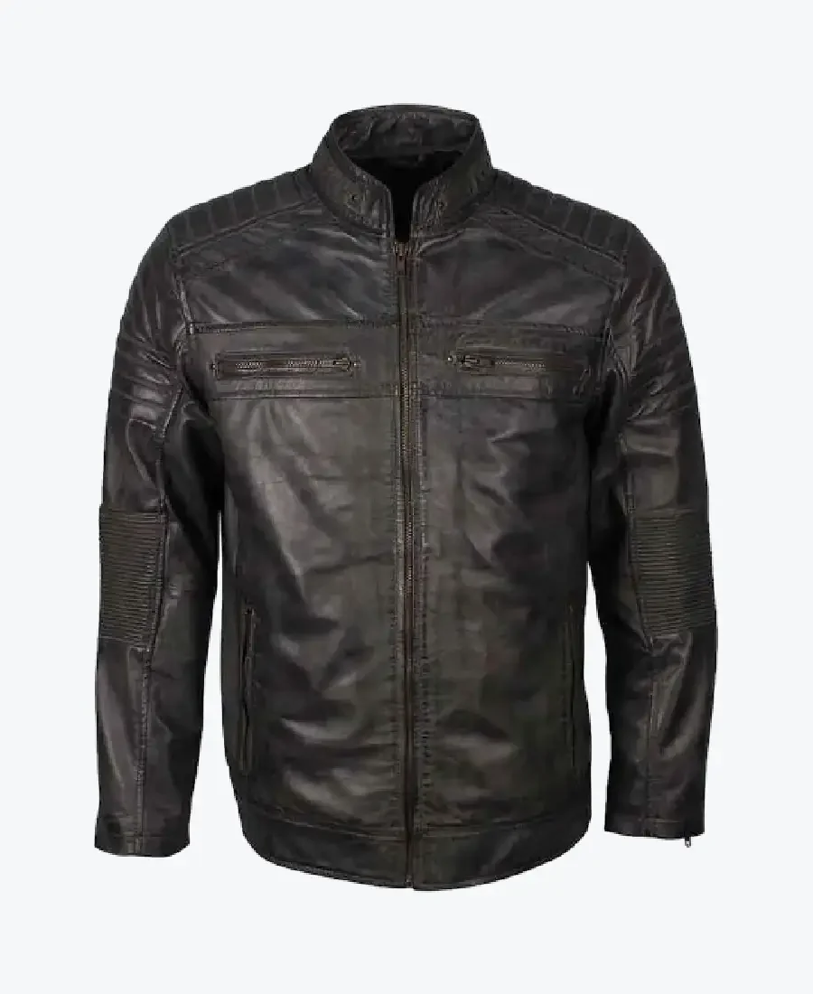 Men’s Cafe Racer Waxed Biker Leather Jackets Rare Jacket