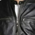 Men's Classic Carbon Biker Leather Jacket Collar Rare Jacket