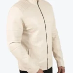 Men’s Cream Leather Biker Jacket - Rare Jackets