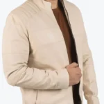Men’s Cream Leather Biker Jacket Front - Rare Jackets