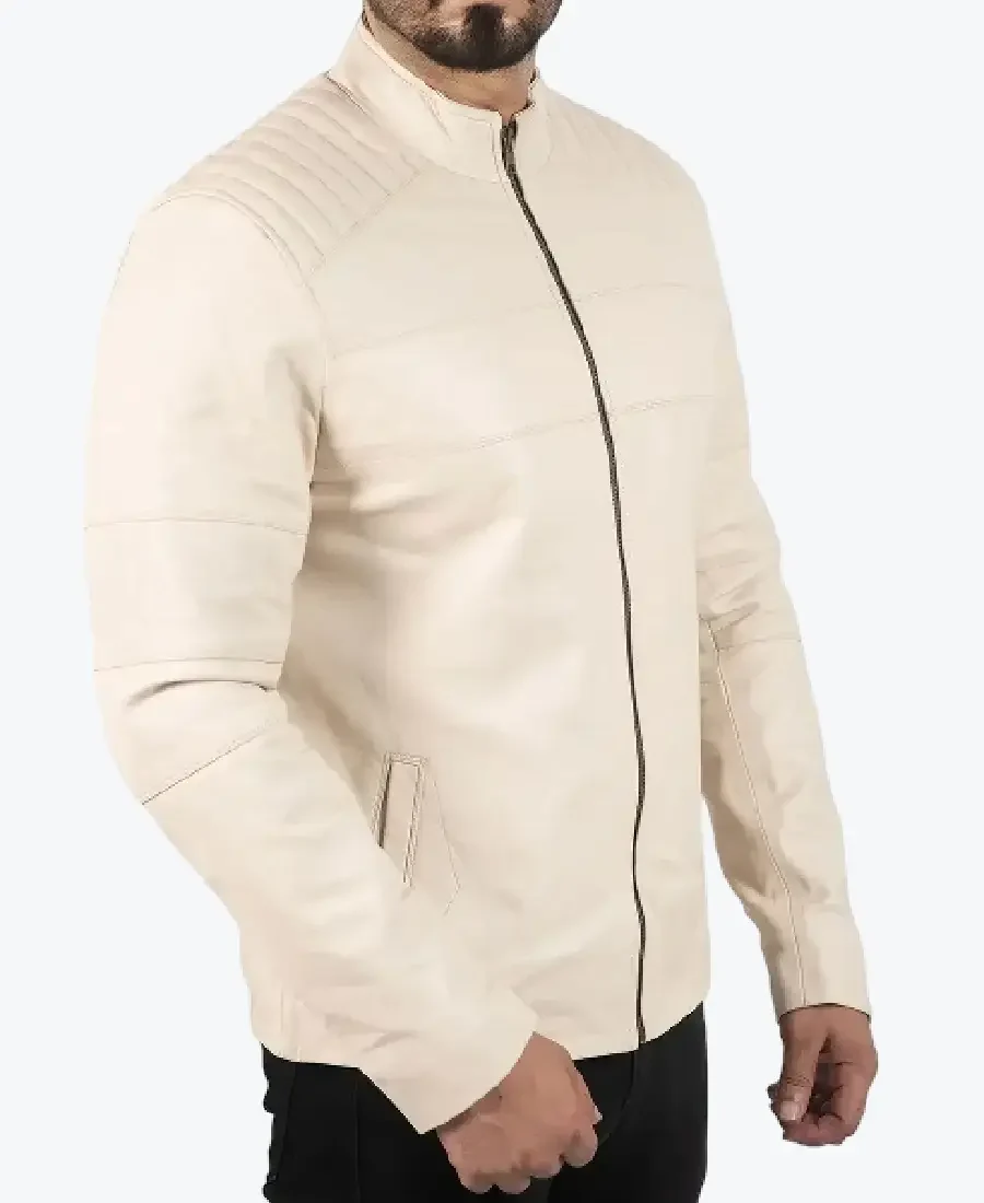 Men’s Cream Leather Biker Jacket - Rare Jackets
