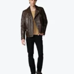 Men’s Dark Brown Quilted Leather Biker Jacket Front - Rare Jackets