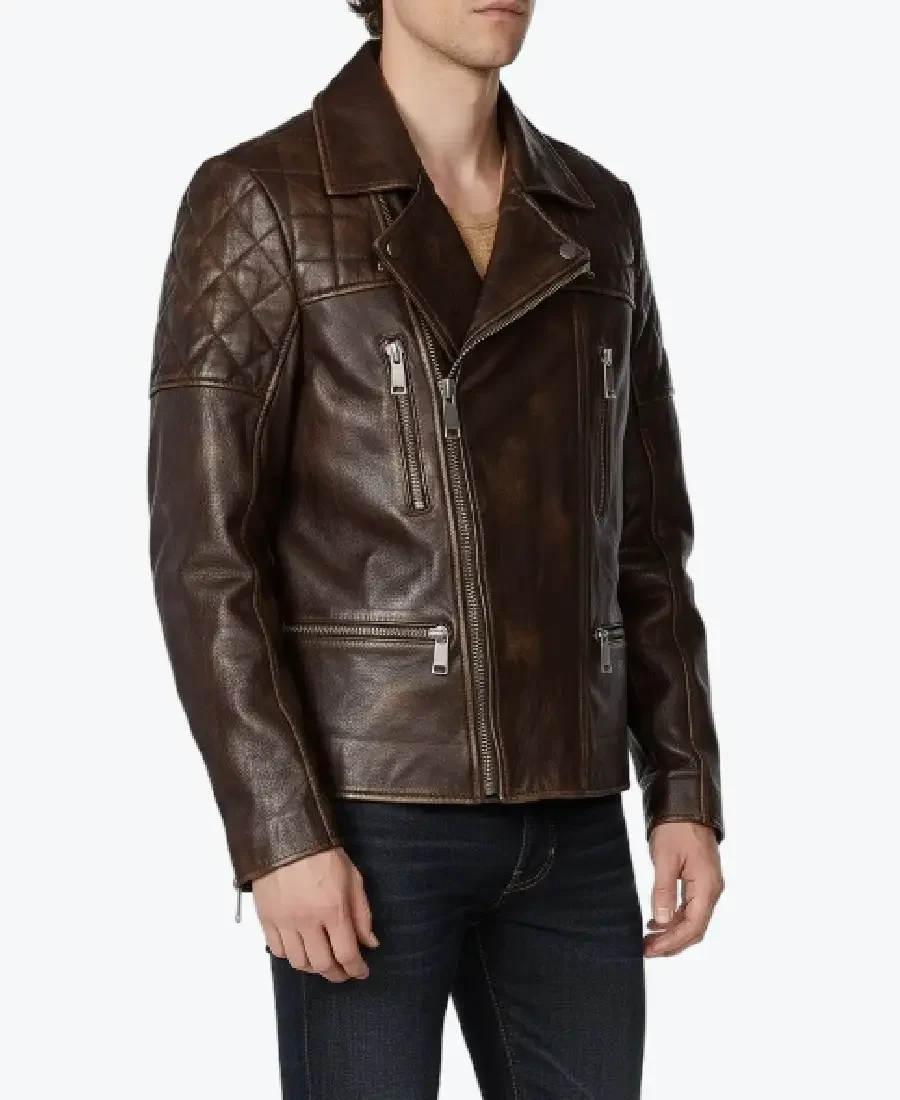 Men’s Dark Brown Quilted Leather Biker Jacket - Rare Jackets