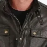 Men’s Four Pocket Black Biker Leather Jacket Collar Rare Jacket