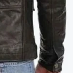Men’s Four Pocket Black Biker Leather Jacket Sleeves Rare Jacket