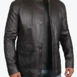 Men’s Long Black Biker Leather Jacket Side