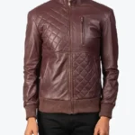 Men's Moda Brown Leather Bomber Jacket Front - Rare Jackets