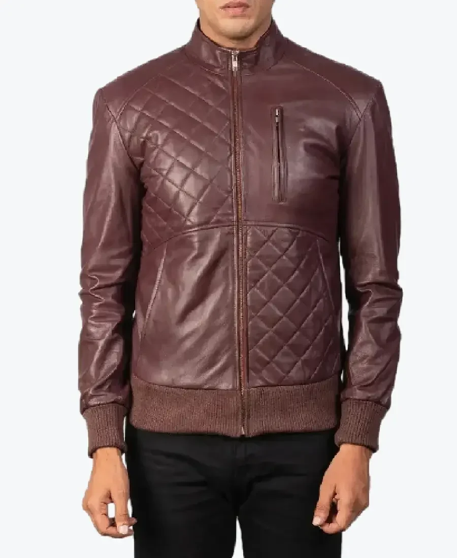 Men's Moda Brown Leather Bomber Jacket Front - Rare Jackets