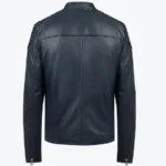 Men's Navy Leather Biker Jacket Back