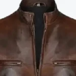 Men's Slim Fit Distressed Dark Brown Leather Jacket Collar Rare Jacket