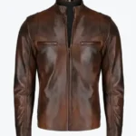 Men's Slim Fit Distressed Dark Brown Leather Jackets Rare Jacket