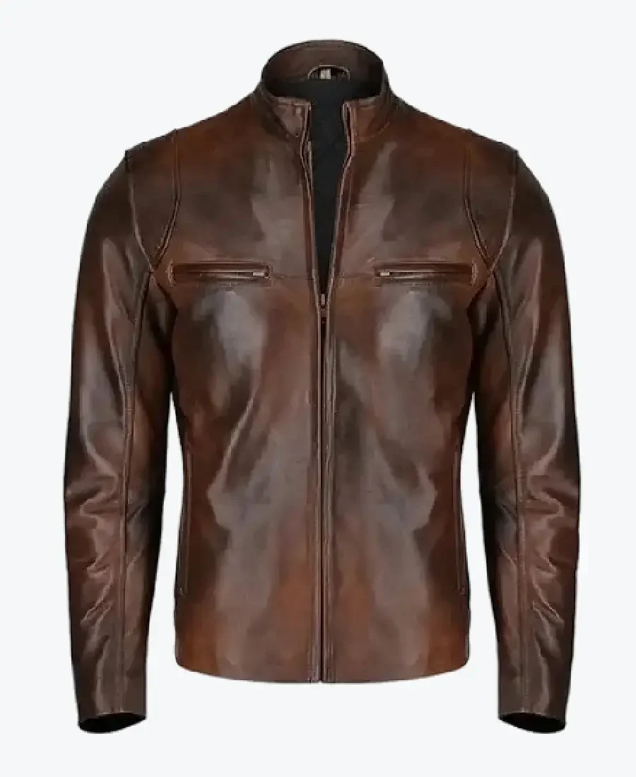 Men's Slim Fit Distressed Dark Brown Leather Jackets Rare Jacket