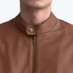 Men's Zen Matte Brown Leather Jacket Collar - Rare Jackets