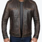 Navarro Dark Brown Cafe Racer Leather Jacket - Rare Jackets