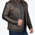 Navarro Dark Brown Cafe Racer Leather Jacket Side - Rare Jackets