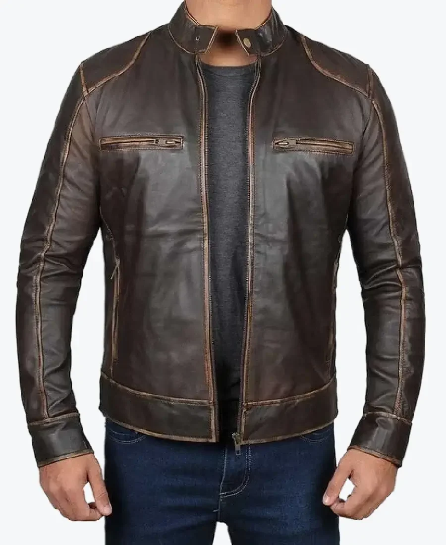 Navarro Dark Brown Cafe Racer Leather Jacket - Rare Jackets