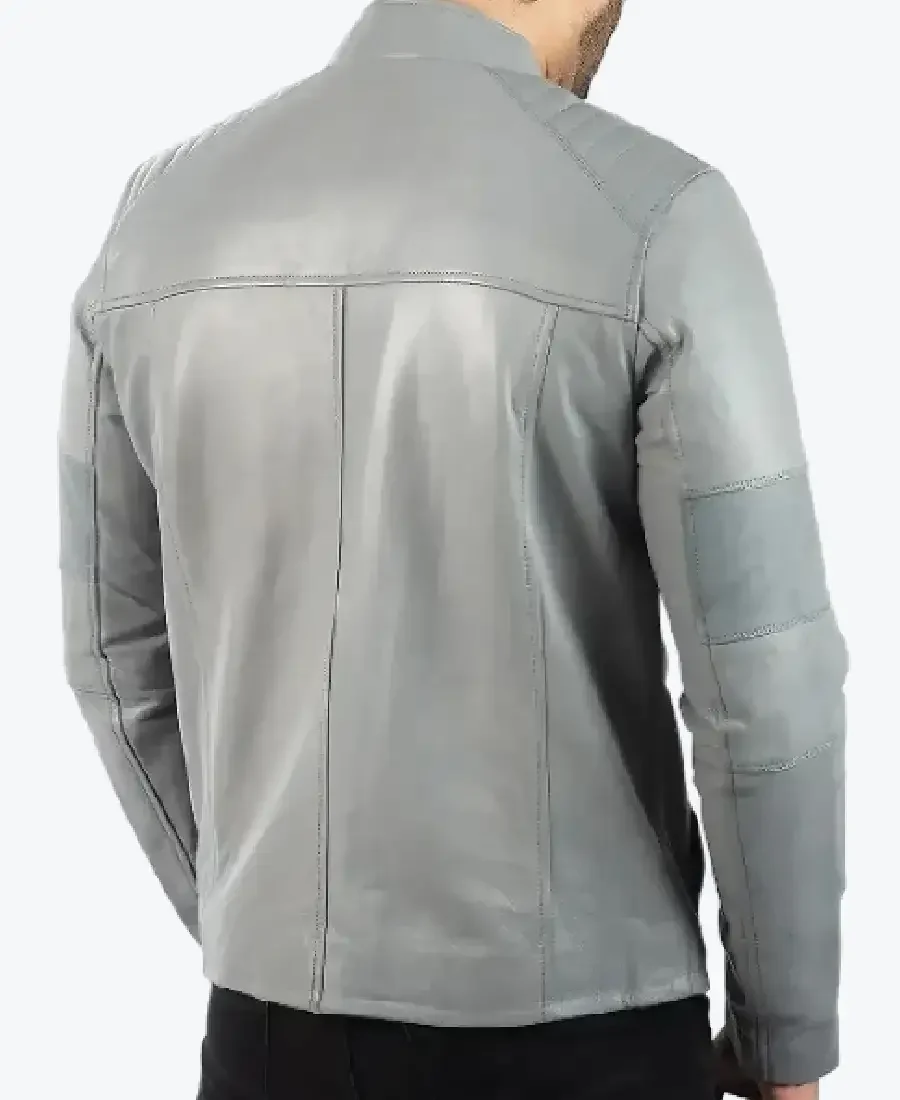 Shop The Harry Men’s Grey Leather Biker Jackets Rare Jacket