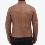 Men’s Distressed Tan Brown Cafe Racer Jacket - Image 2