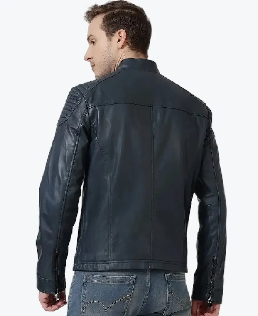 Shop The Men's Navy Leather Biker Jacket