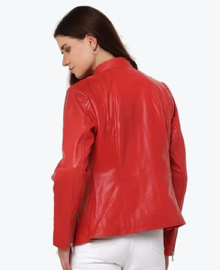 Shop The Women Yvonne Red Leather Biker Jacket - Rare Jackets