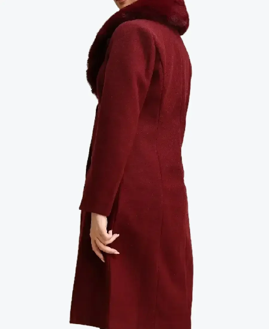 Shop The Women’s Burgundy Faux Fur Collar Wool Coat