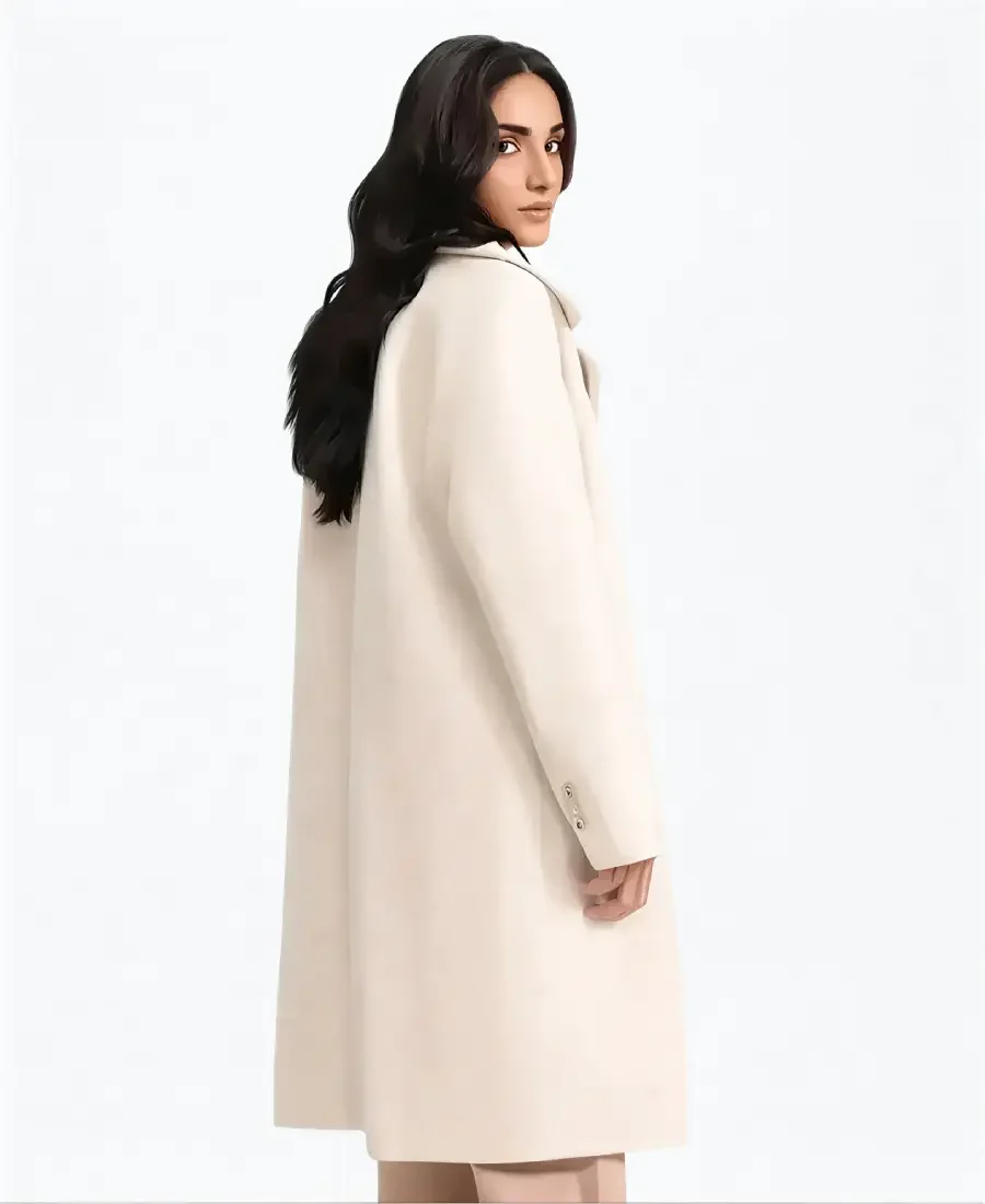 Shop The Women’s Cream Double Breasted Wool Coat Back