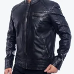 Trinidad Navy Biker Leather Jacket Front