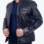 Trinidad Navy Biker Leather Jacket Side