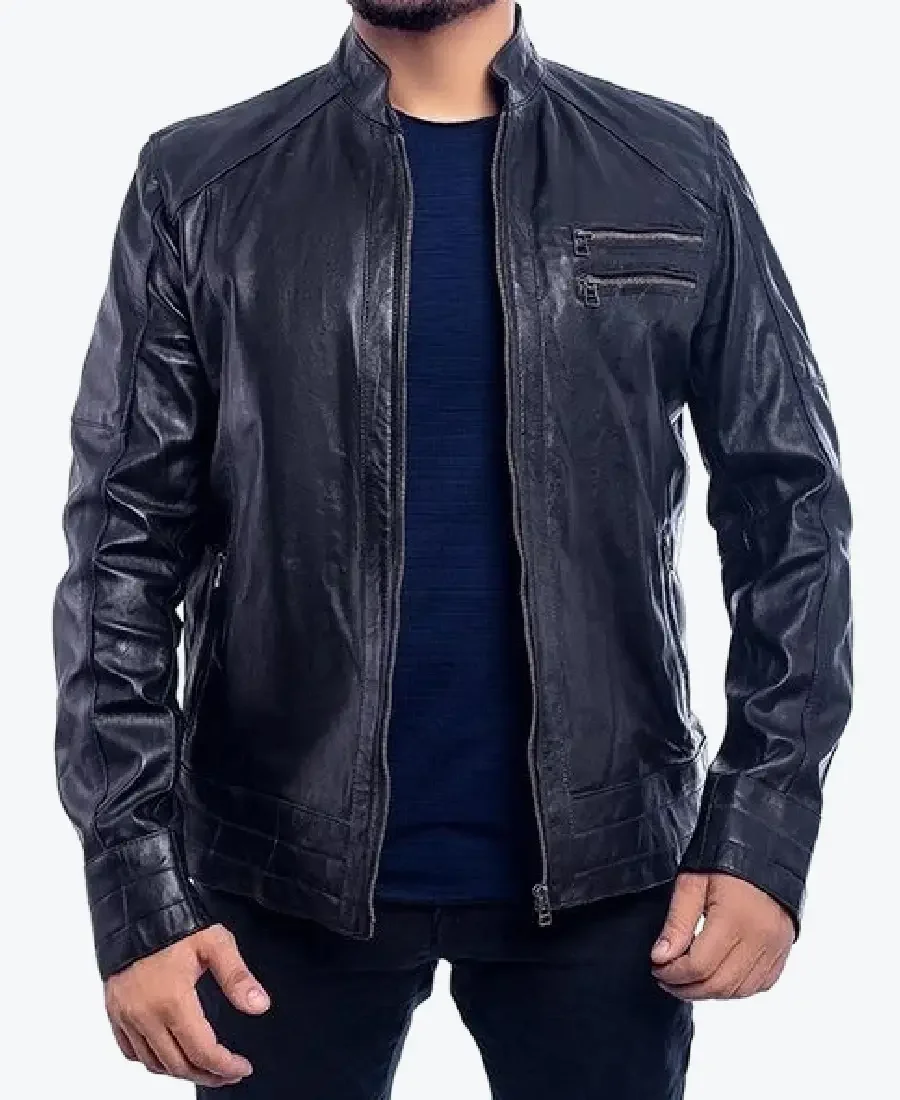 Trinidad Navy Biker Leather Jacket