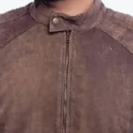 Men's Classic Brown Suede Biker Jacket Collar Rare Jacket