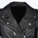 Women Allison Black Biker Leather Jacket Collar Rare Jacket