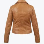 Women Cognac Brown Leather Biker Jacket Back - Rare Jackets