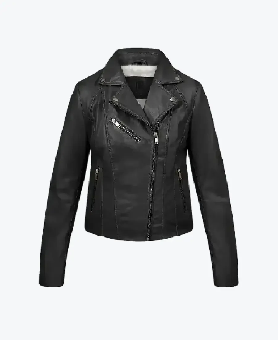 Women Yvonne Black Leather Biker Jacket Rare Jacket