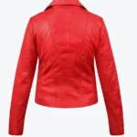 Women Yvonne Red Leather Biker Jacket Back - Rare Jackets