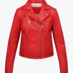 Women Yvonne Red Leather Biker Jacket Front - Rare Jackets