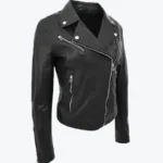Women’s Black Biker Leather Jacket Side - Rare Jackets