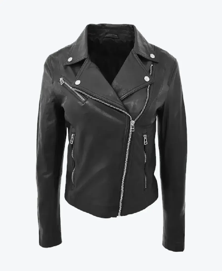 Women’s Black Biker Leather Jacket - Rare Jackets
