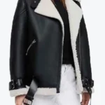 Women’s Black Biker Shearling Jacket