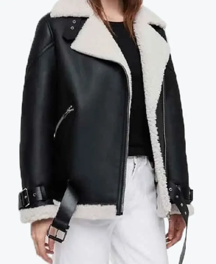 Women’s Black Biker Shearling Jacket