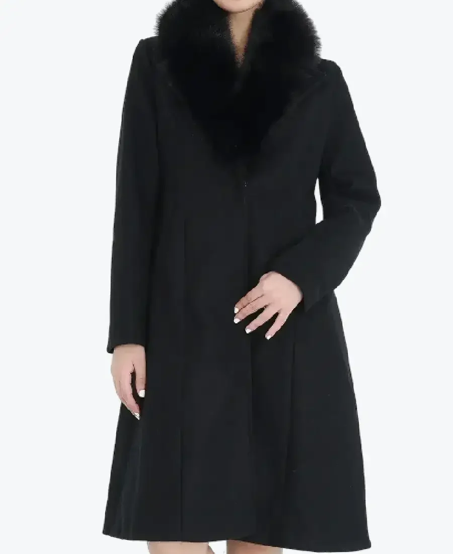 Women's Black Faux Fur Collar Wool Coat - Rare Jackets