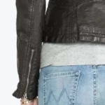 Women’s Black Hooded Leather Jacket Sleeves Rare Jacket