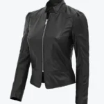 Women’s Black Stylish Leather Jacket Side - Rare Jackets