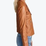 Women’s Brown Biker Leather Jacket Side - Rare Jackets