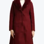 Women’s Burgundy Faux Fur Collar Wool Coat