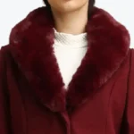 Women’s Burgundy Faux Fur Collar Wool Coat Collar