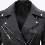 Women’s Classic Black Motorcycle Leather Jacket Collar Rare Jacket