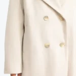 Women’s Cream Double Breasted Wool Coat Closeup - Rare Jackets